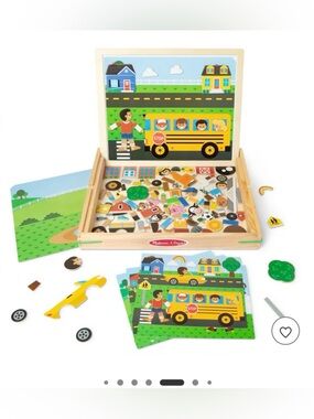 Melissa & Doug Magnetic Wooden Playset – Yellow, Blue, Green